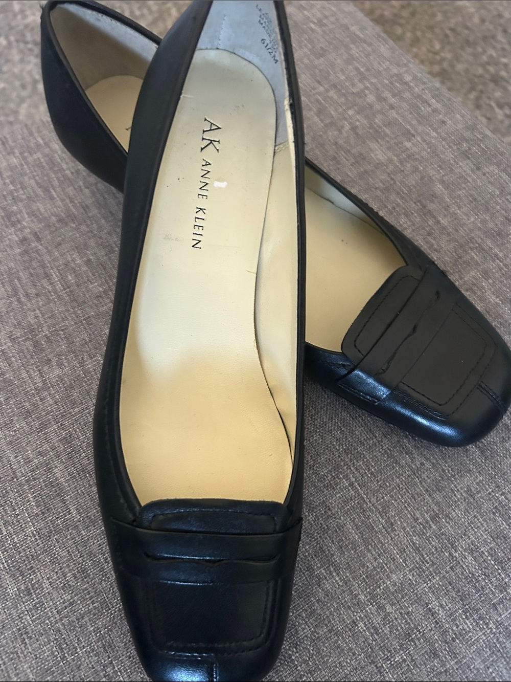 Anne Klein Black Leather Square-Toe Loafers